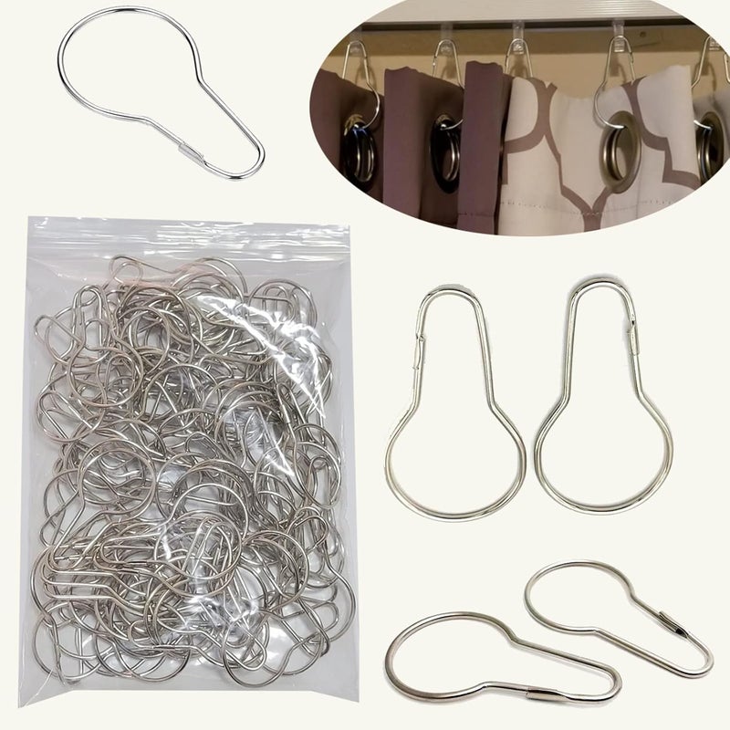 HLCM Shower Curtain Rings Hooks, Rust-Resistant Metal Shower Curtain Hooks, Stainless Steel Shower Curtain Rings for Bathroom Shower Curtain Rod (100PCS) - Image 1